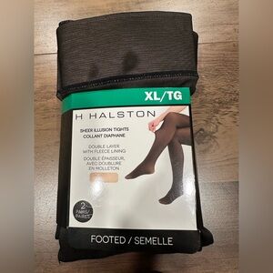 NWT H Halston Sheer Illusion Fleece Lined Footed Tights (2 Pair) 🖤